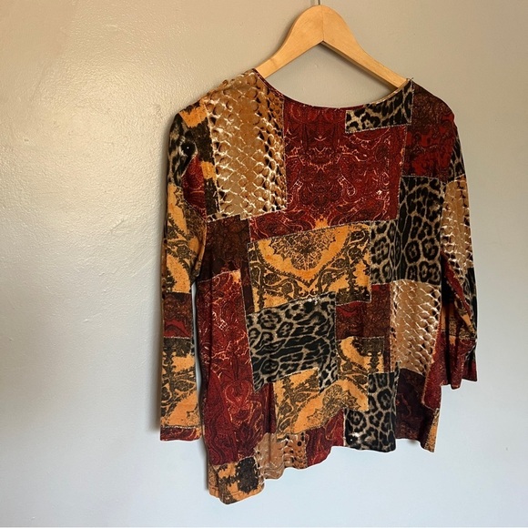 Olsen Europe Women’s Patchwork Pattern 3/4 Sleeve Shirt Top Red Large XL 14 - Picture 6 of 9